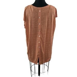 TAHARI Orange Linen Dolman Short Sleeve Scoop Neck Back Button Top Size XL NEW